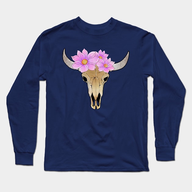 Boho Skull Long Sleeve T-Shirt by LalART Shop